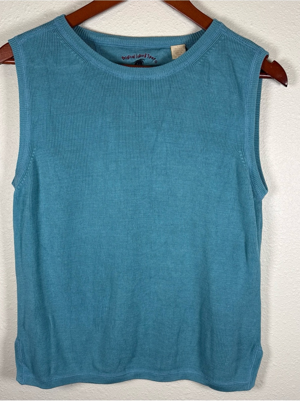 Original Island Sport Silk Cotton Knit Tank Sleeveless Beach L Teal Turquoise